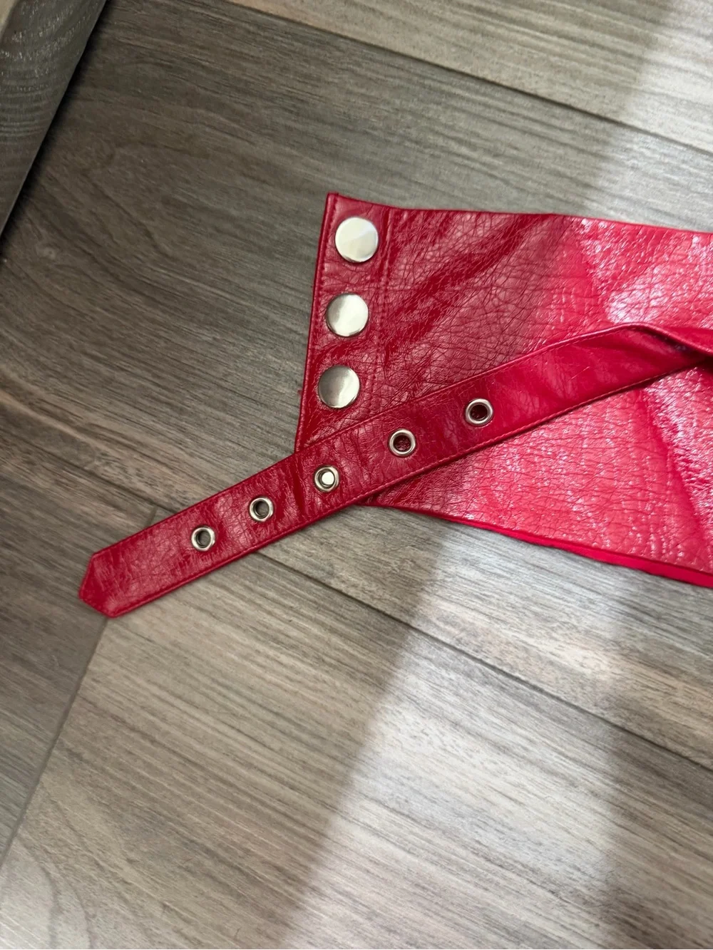 Finesse Red Leather Harness Belt with Ring Detail